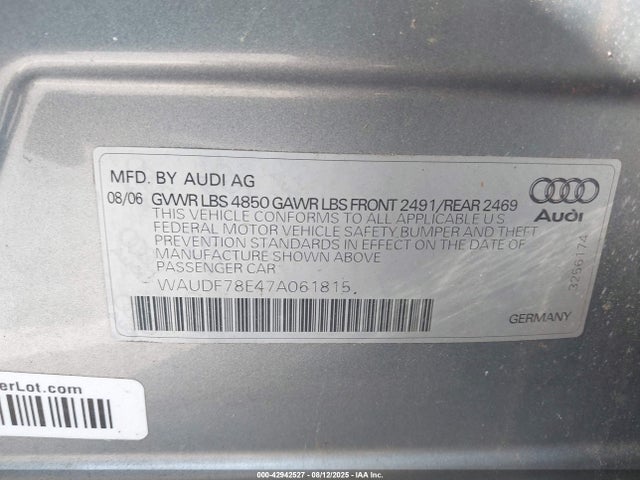 2007 AUDI A4 WAUDF78E47A061815 Photo 8