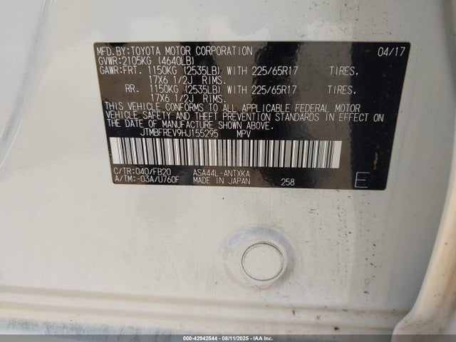 Toyota 2ar-fe 2017 JTMBFREV9HJ155295 Image 9