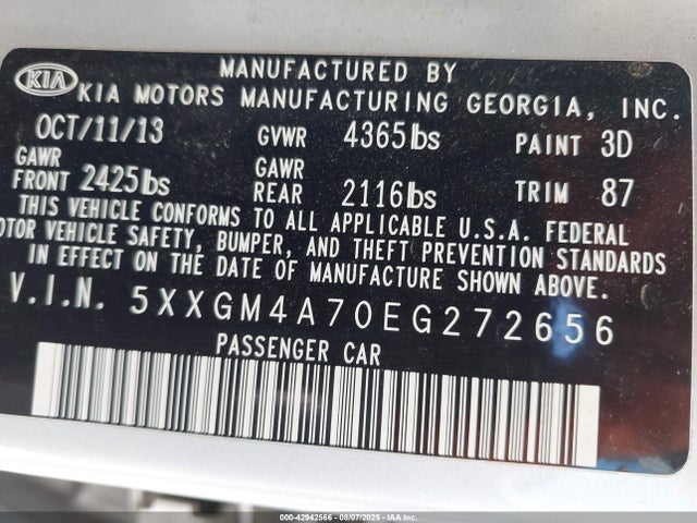 5XXGM4A70EG272656 KIA dohc gdi theta ii