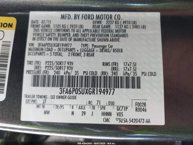 Ford 2016 2016 3FA6P0SUXGR194977 Image 9
