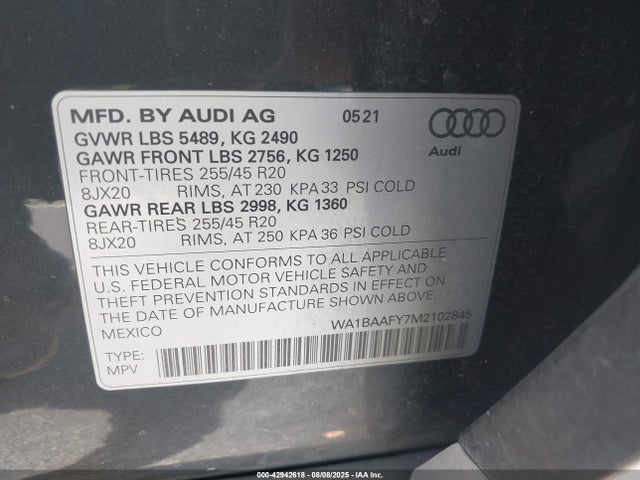2021 AUDI Q5 WA1BAAFY7M2102845 Photo 8