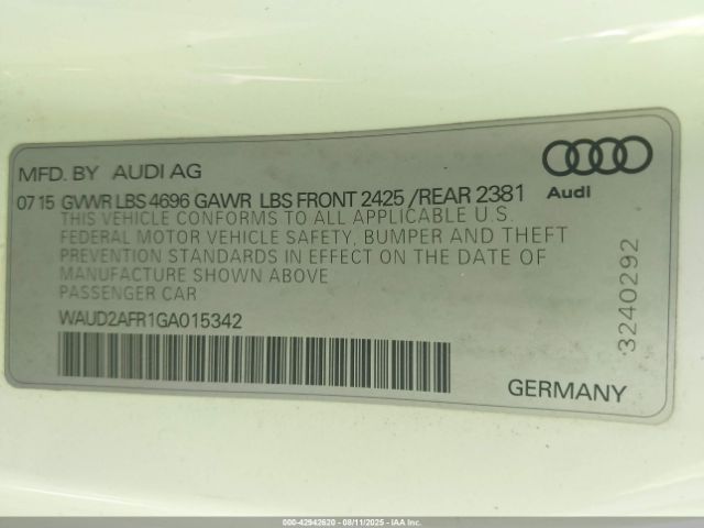 2016 AUDI A5 WAUD2AFR1GA015342 Photo 8