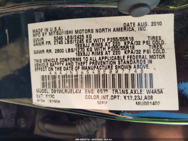 2011 MITSUBISHI ENDEAVOR 4A4JN3AS4BE007748 Photo 8