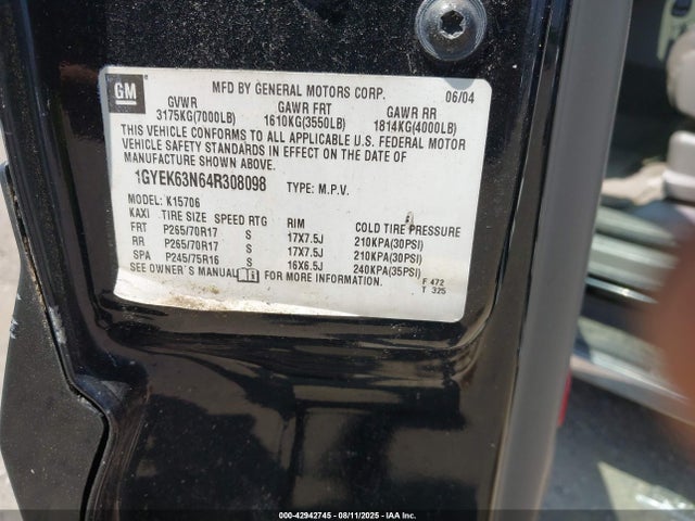 2004 CADILLAC ESCALADE 1GYEK63N64R308098 Photo 8