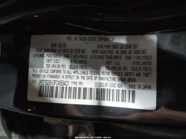 Mazda cav federal/canada 2015 JM3TB2BA3F0458401 Image 9