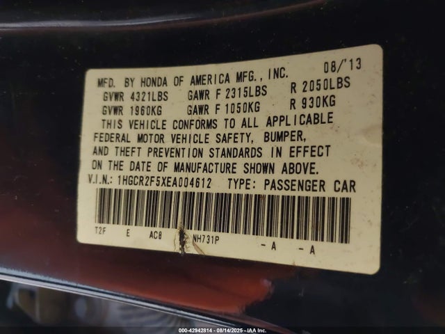 Honda k24w1 2014 1HGCR2F5XEA004612 Image 9