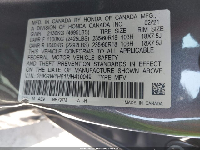 2HKRW1H51MH410049 Honda l15be