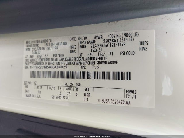 Ford Transit 2019 1FTYR2CM5KKA84925 Image 9