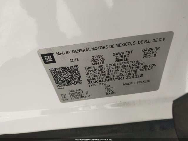 3GKALMEV5KL234118 GMC lyx - direct injection, vvt, fgt, turbo, alum, gen 1