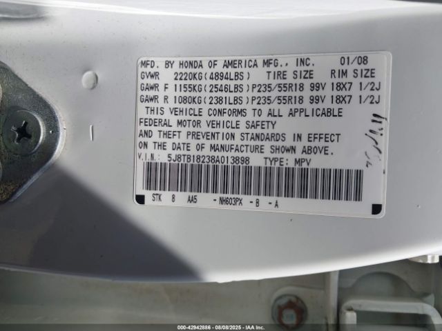 2008 ACURA RDX 5J8TB18238A013898 Photo 8