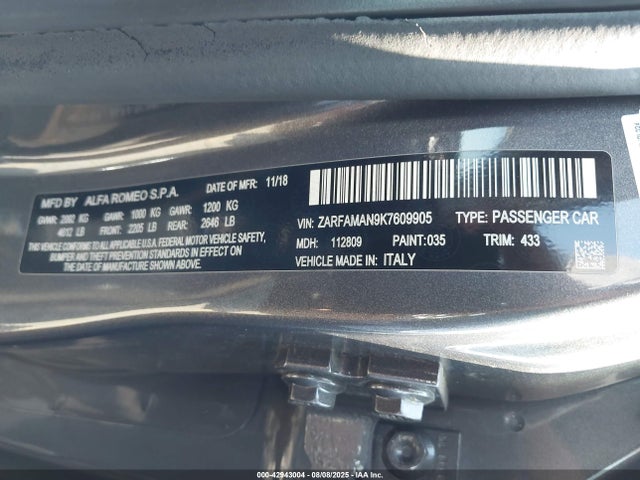 ZARFAMAN9K7609905 Alfa Romeo giulia (952)