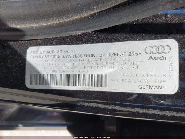 2012 AUDI A6 WAUBGAFC7CN019029 Photo 8