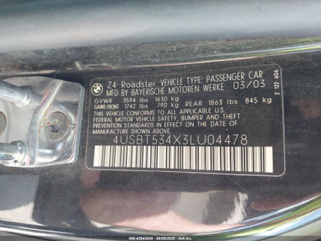 2003 BMW Z4 4USBT534X3LU04478 Photo 8