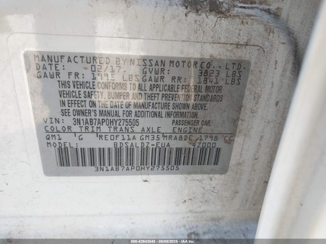 3N1AB7AP0HY275505 Nissan Sentra