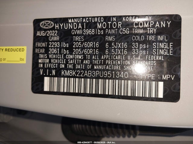 Aukcja sprzedaży 2023 Hyundai Kona Se, vin: KM8K22AB3PU951340, numer aukcji: 42943077