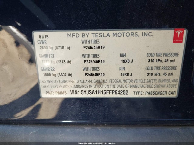 2015 TESLA MODEL S 5YJSA1H15FFP64252 Photo 8