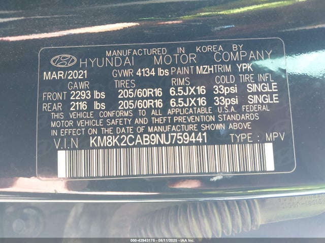 Hyundai mpi nu pe 2022 KM8K2CAB9NU759441 Image 9
