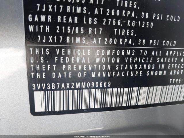 2021 VOLKSWAGEN TIGUAN 3VV3B7AX2MM090669 Photo 8