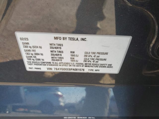 2023 TESLA MODEL Y 7SAYGDEE8PA081576 Photo 8