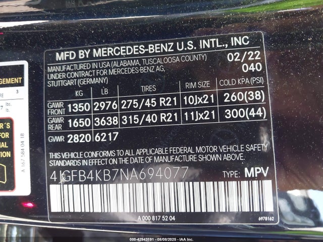 Mercedes-Benz m264 2022 4JGFB4KB7NA694077 Image 9
