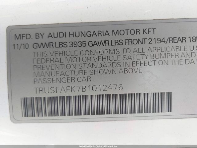2011 AUDI TT TRUSFAFK7B1012476 Photo 8