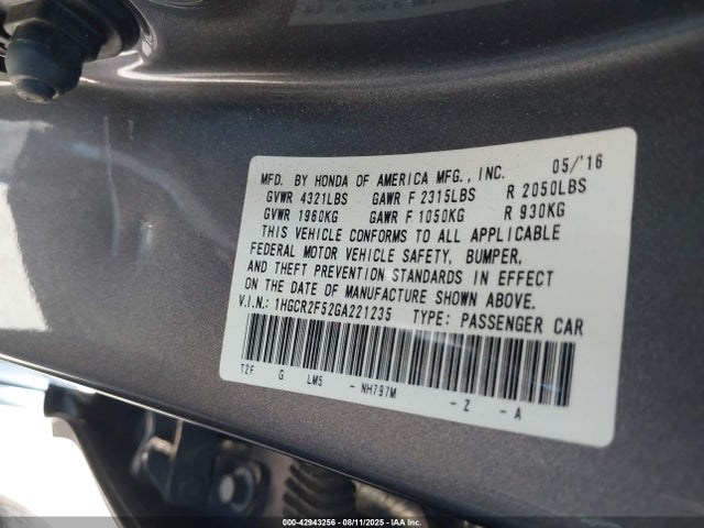 1HGCR2F52GA221235 Honda k24w1