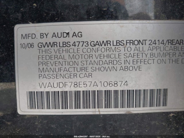 2007 AUDI A4 WAUDF78E57A106874 Photo 8