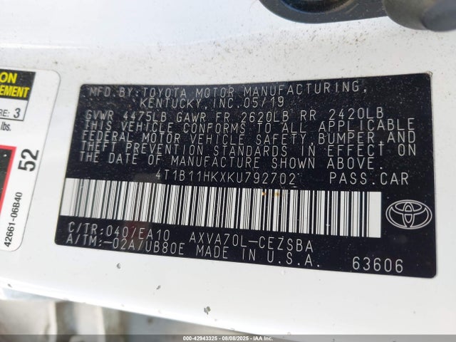 4T1B11HKXKU792702 Toyota a25a-fks
