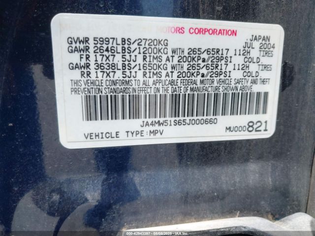 2005 MITSUBISHI MONTERO JA4MW51S65J000660 Photo 8