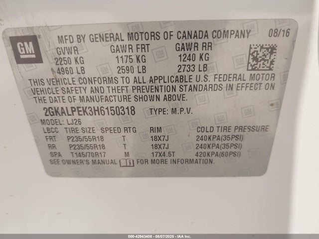 2GKALPEK3H6150318 GMC lea - sidi: spark ignited direct injection, e85 max, alum