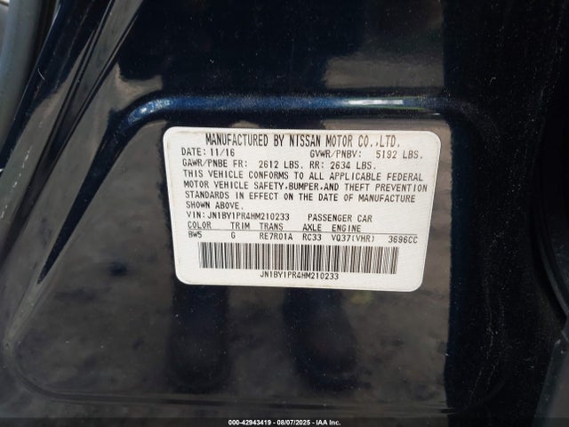 Infiniti Q70l 2017 JN1BY1PR4HM210233 Image 9