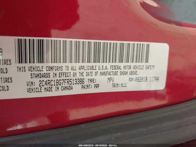 42943519 :رقم المزاد ، 2C4RC1BG7FR513386 vin ، 2015 Chrysler Town & Country Touring مزاد بيع