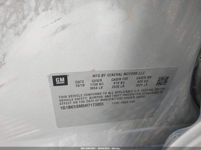 1G1BE5SM5H7173855 Chevrolet le2 -di: direct injection, vvt: variable valve timing, gen, alum