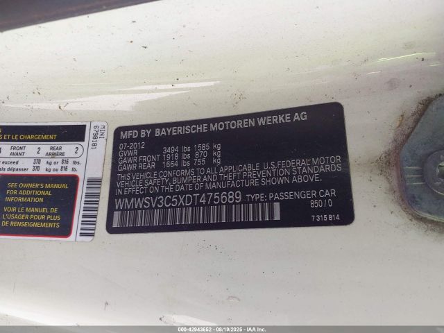 2013 MINI HARDTOP WMWSV3C5XDT475689 Photo 8