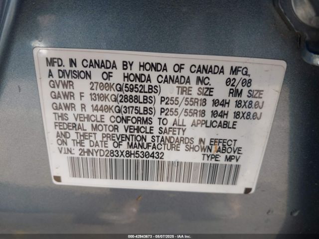 2008 ACURA MDX 2HNYD283X8H530432 Photo 8