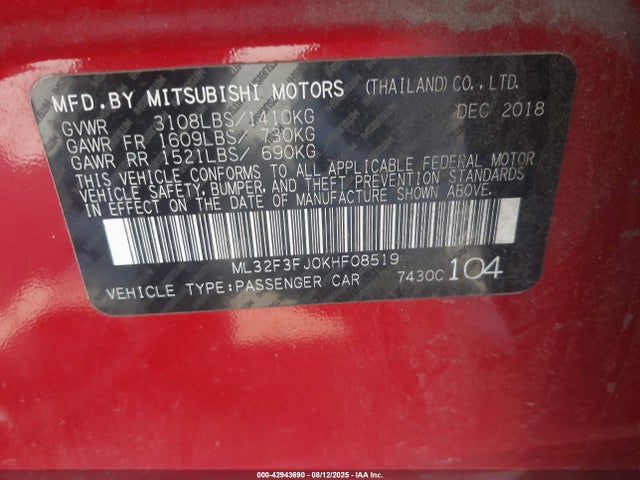Mitsubishi MIRAGE G4 2019 ML32F3FJ0KHF08519 Image 9