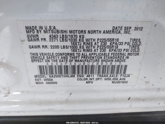 2013 MITSUBISHI OUTLANDER SPORT 4A4AP4AU0DE005015 Photo 8