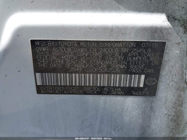 Lexus 4gr-fse 2015 JTHBF1D20F5082525 Image 9