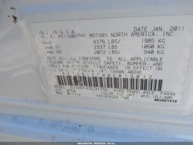 2011 MITSUBISHI GALANT 4A32B2FF0BE019032 Photo 8