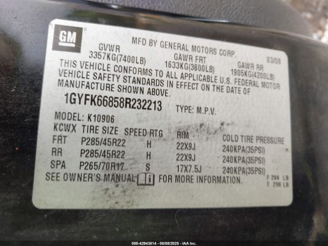 2008 CADILLAC ESCALADE ESV 1GYFK66858R232213 Photo 8