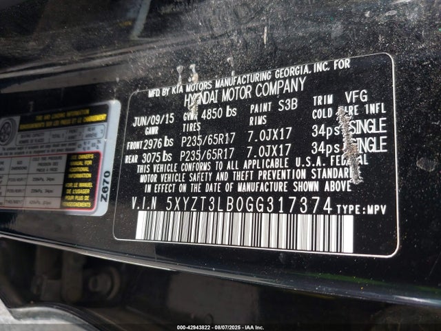 5XYZT3LB0GG317374 Hyundai gdi theta ii
