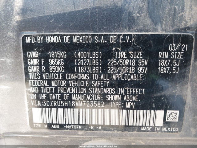 3CZRU5H18MM723582 Honda r18z9