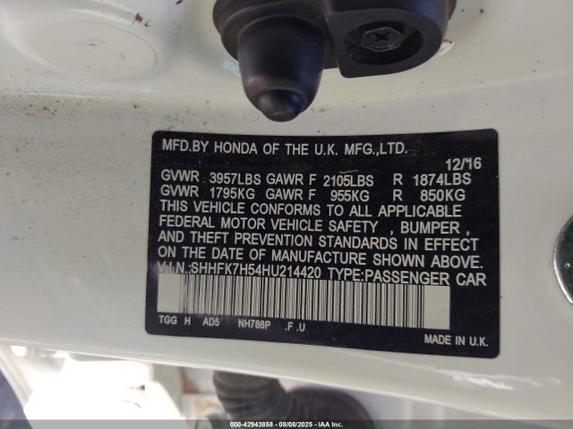 SHHFK7H54HU214420 Honda l15ba