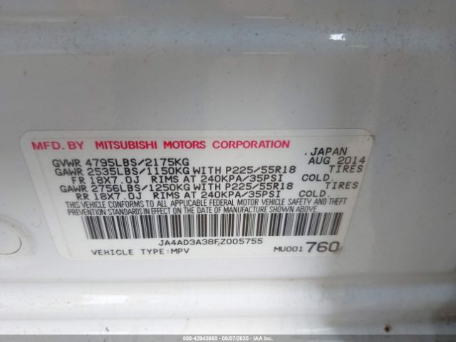 2015 MITSUBISHI OUTLANDER JA4AD3A38FZ005755 Photo 8