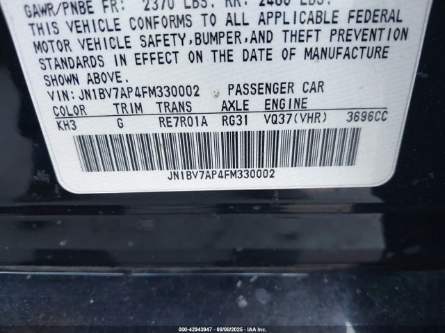 Infiniti Q50 2015 JN1BV7AP4FM330002 Image 9