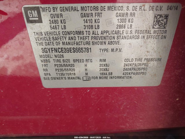 2014 CADILLAC SRX 3GYFNCE39ES665781 Photo 8