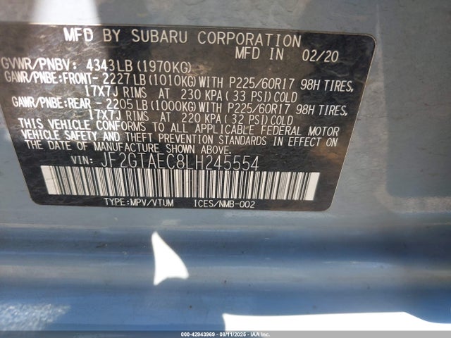 Subaru 2020 2020 JF2GTAEC8LH245554 Image 9