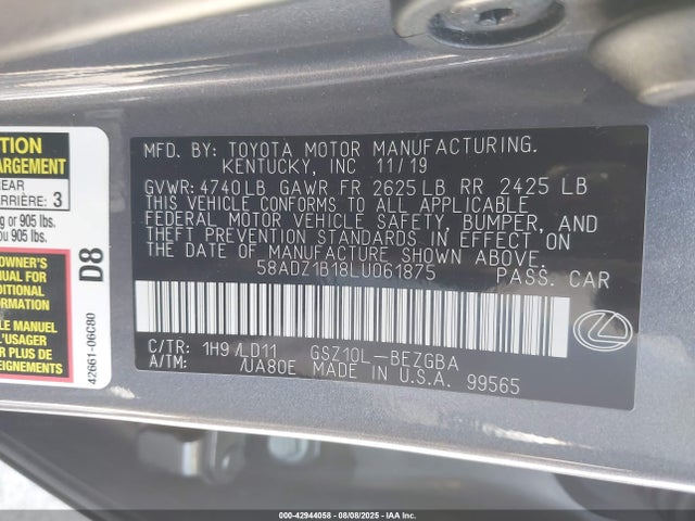 Lexus 2gr-fks 2020 58ADZ1B18LU061875 Image 9