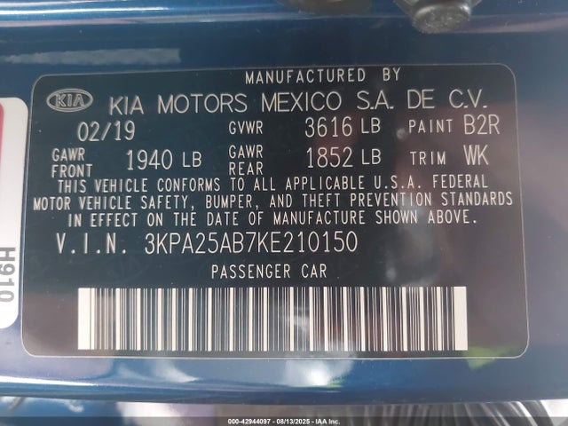 3KPA25AB7KE210150 KIA gdi gamma