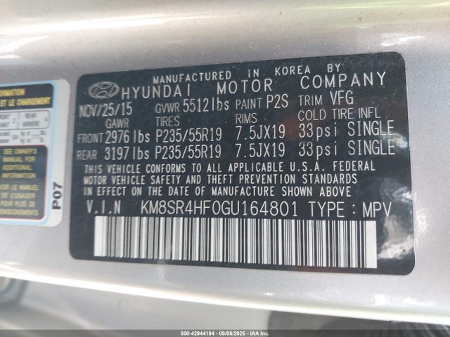 Hyundai gdi lambda ii 2016 KM8SR4HF0GU164801 Image 9